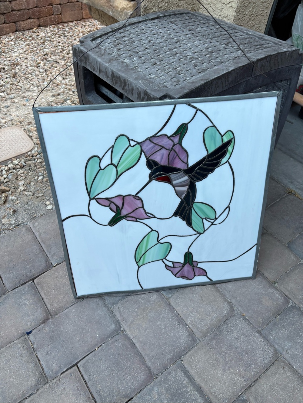 Vintage Stained Glass Window Panel Hummingbird